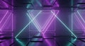 Futuristic digital network with glowing neon triangles and purple cyber grid background for technology innovation and data con Royalty Free Stock Photo