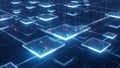 Futuristic digital network of glowing square data blocks and lines abstract blue Royalty Free Stock Photo
