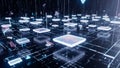 Futuristic Digital Network Grid with Glowing Cubes and Geometric Shapes technology Royalty Free Stock Photo