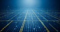 Futuristic digital network grid with glowing blue lines and data nodes representing advanced technology concepts Royalty Free Stock Photo
