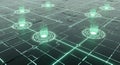 Futuristic Digital Network Grid with Glowing Circuits and Data Beams, Advanced Technology Communication Concept Royalty Free Stock Photo