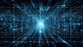 Futuristic Digital Network Grid Tunnel With Bright Blue Light At The End technology Royalty Free Stock Photo