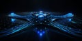 Futuristic Digital Network Hub with Glowing Blue Data Streams and Hexagonal Grid technology Royalty Free Stock Photo
