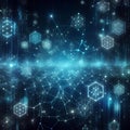 Futuristic Digital Network with Interconnected Nodes and Hexagonal Patterns. Blockchain Technology background Abstract Royalty Free Stock Photo
