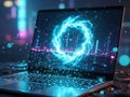Futuristic digital network on laptop screen Royalty Free Stock Photo