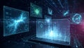 Futuristic Digital Network on Laptop Screens Royalty Free Stock Photo