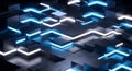 Futuristic digital network nodes glowing blue neon lights interconnected technology background 3d rendering Royalty Free Stock Photo