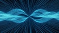 Futuristic digital network visualization with glowing blue lines forming wave patterns and circuit board pathways Royalty Free Stock Photo