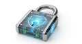 Futuristic digital padlock with glowing blue keyhole and circuit board design symbolizing cybersecurity and data protection Royalty Free Stock Photo
