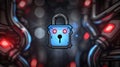 Futuristic Cyber Security Padlock with glowing eyes on a background of technological circuits. Royalty Free Stock Photo