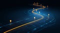A futuristic digital pathway illuminated by glowing markers representing a journey through technology and innovation Royalty Free Stock Photo