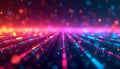 Futuristic digital pattern of neon lines. Abstract technology background with glowing data streams. Concept of tech, ciberspace Royalty Free Stock Photo