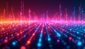 Futuristic digital pattern of neon lines. Abstract technology background with glowing data streams. Concept of tech, ciberspace Royalty Free Stock Photo