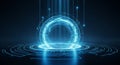 Futuristic Blue Digital Portal with Glowing Geometric Patterns and Light Beams technology Royalty Free Stock Photo