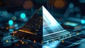 Futuristic digital pyramid, blue and orange, tech innovation icon, technology website header Royalty Free Stock Photo