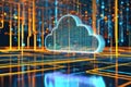 Futuristic Digital Rendering of Cloud Computing Ecosystem with Colorful Data Streams Royalty Free Stock Photo