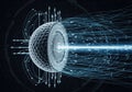 Futuristic digital rendering of a spherical object, resembling a cross-section of a golf ball, Royalty Free Stock Photo