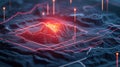 Futuristic digital representation of earthquake activity with vibrant peaks