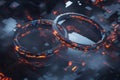 Futuristic Digital Rings with Glowing Lights on Cubic Abstract Background