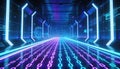 Futuristic digital road with glowing binary code and neon data streams for ai metaverse connectivity and cyberspace highway Royalty Free Stock Photo
