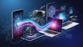 Smartphones, smartwatches, tablets, laptops, virtual reality headsets, Royalty Free Stock Photo