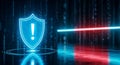 Digital shield icon with glowing question mark symbolizing cybersecurity and data protection challenges Royalty Free Stock Photo