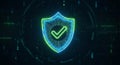 Digital shield with glowing checkmark symbolizing cybersecurity data protection and secure technology verification Royalty Free Stock Photo