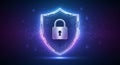 Digital security shield with glowing padlock symbolizing cyber protection and data encryption technology Royalty Free Stock Photo