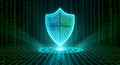Futuristic Digital Shield over Binary Code Background Royalty Free Stock Photo
