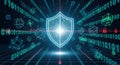 Futuristic digital shield protecting data streams with binary code and network connections Royalty Free Stock Photo