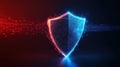 Futuristic digital shield with red and blue data streams on dark background. AI and automation Royalty Free Stock Photo