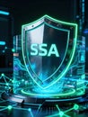 Futuristic Digital Shield with SSA Acronym Illustrating Advanced Cybersecurity and Data Protection in a Networked Environment Royalty Free Stock Photo