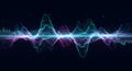 Futuristic Digital Sound Wave Display with Vibrant Luminous Particles and Energy Flow on a Deep Blue Background, Data Royalty Free Stock Photo