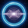 Futuristic digital sound wave visualization with glowing blue circle Royalty Free Stock Photo