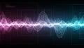 Futuristic digital sound wave visualization with interconnected lines and nodes in pink and cyan tones on black Royalty Free Stock Photo