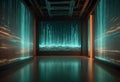 A futuristic, digital space with glowing lines of light creating an abstract pattern on a screen, creating a sense of Royalty Free Stock Photo