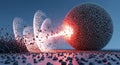 Futuristic Digital Sphere Exploding with Glowing Fragments in Blue and Red Tones Royalty Free Stock Photo