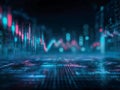 Futuristic digital stock market data visualization with glowing graphs and charts in neon blue and pink hues representing Royalty Free Stock Photo