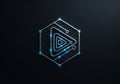 A futuristic digital symbol resembling a play button is centered Royalty Free Stock Photo
