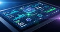 Futuristic Data Analytics Dashboard on Digital Tablet Royalty Free Stock Photo