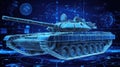 Futuristic digital tank blueprint with technological holographic interface Royalty Free Stock Photo