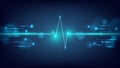 futuristic digital technology background with glowing heartbeat pulse and neon blue circuitry pattern symbolizing healthcare Royalty Free Stock Photo