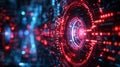 Futuristic digital technology background with glowing red and blue circuitry, representing advanced data processing and cyber Royalty Free Stock Photo