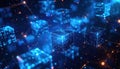 Futuristic digital technology concept featu glowing blue interconnected cubes and data points representing advanced computer Royalty Free Stock Photo