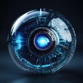 Futuristic digital technology eye in dark blue tone, concept of cyber security