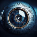 Futuristic digital technology eye in dark blue tone, concept of cyber security
