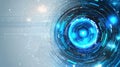 Futuristic digital technology with glowing blue circular interface and data visualization elements Royalty Free Stock Photo