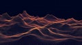 Futuristic Digital Terrain Visualization. Abstract Glowing Wireframe Mesh Landscape with Dynamic Orange Light on Dark Background Royalty Free Stock Photo