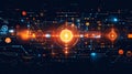 Futuristic digital transformation interface with glowing orange circuits and neon lights on dark background Royalty Free Stock Photo