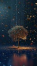 Futuristic Digital Tree with Floating Particles in a Dark Setting